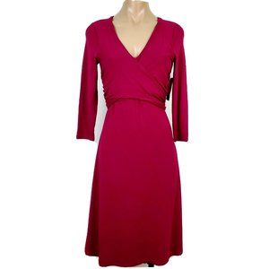 Ralph Lauren Sash Tie Faux Wrap Dress XS Fuchsia Pink V-Neck Jersey Knit Ruched